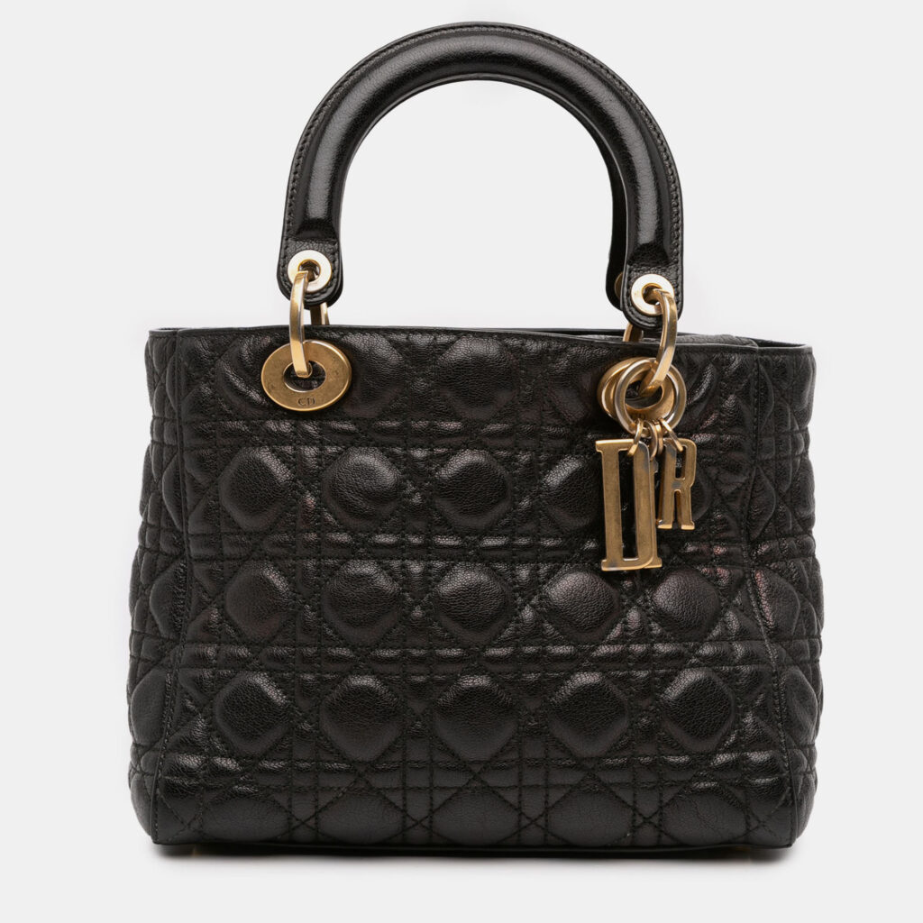 luxury-women-dior-used-handbags-p1219520-011-1.jpg Dior Black Medium Grained Calfskin Cannage Supple Lady Dior