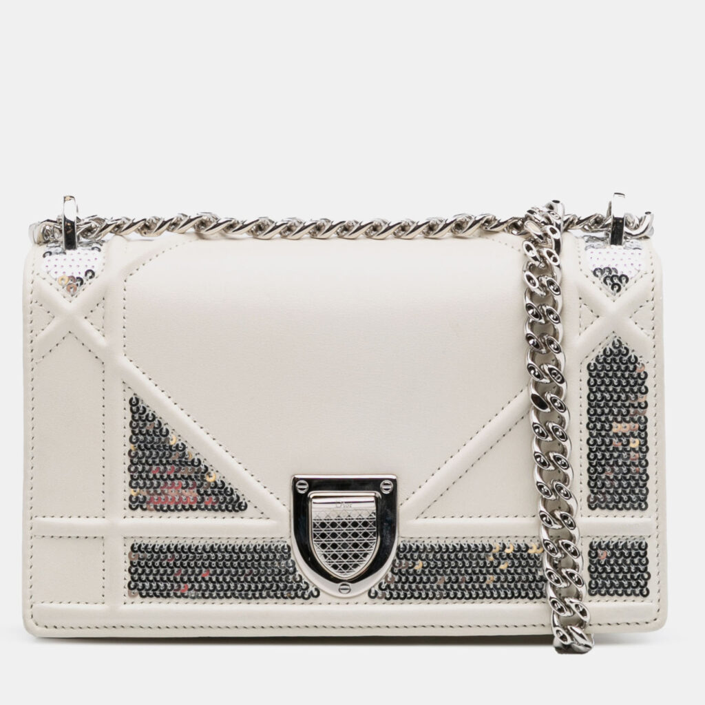 Dior White Small Calfskin Diorama Sequin Flap Dior White Small Calfskin Diorama Sequin Flap