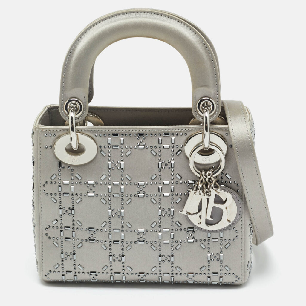 Dior Grey Cannage Satin Mini Crystal Lady Dior Tote Dior Grey Cannage Satin Mini Crystal Lady Dior Tote