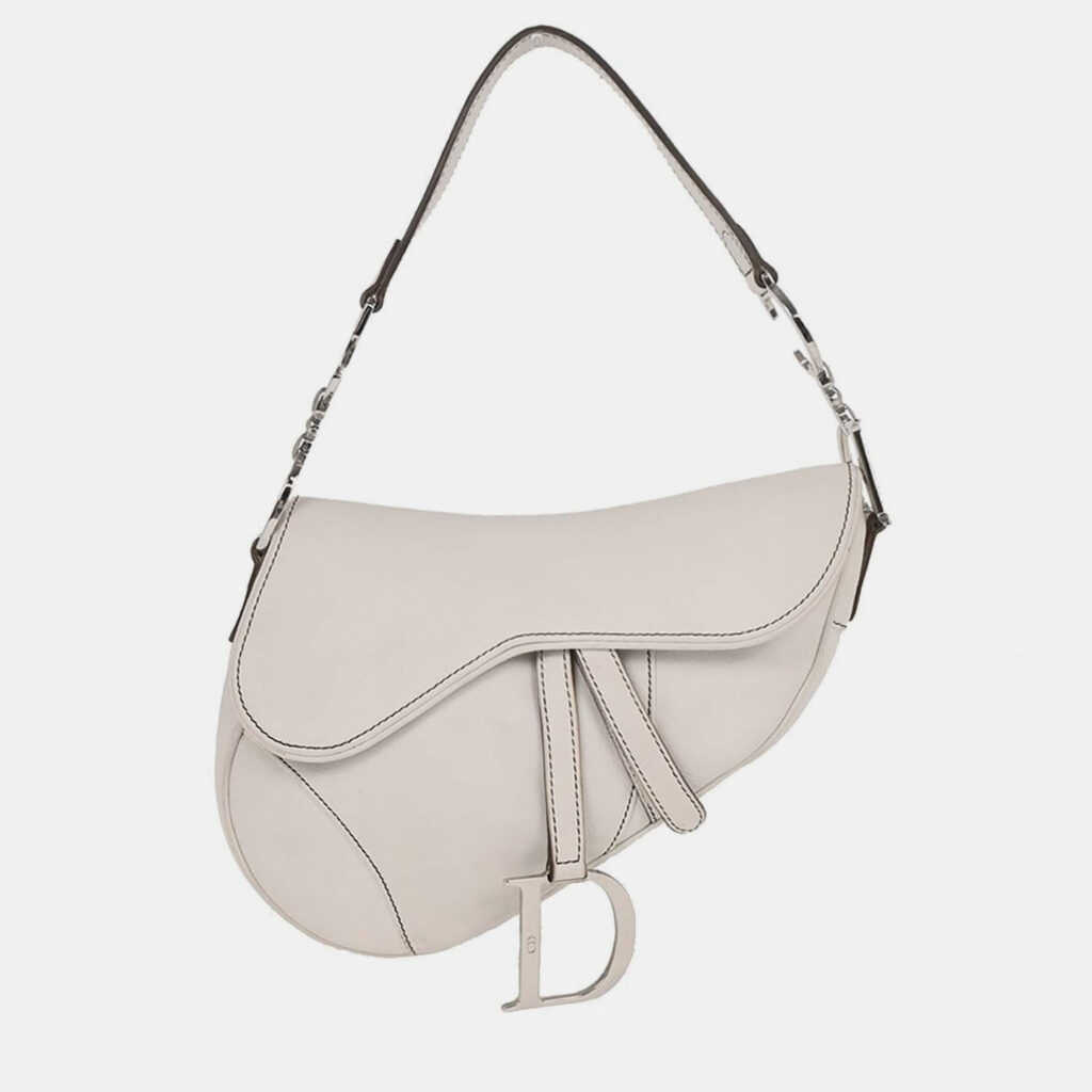 Christian Dior White Leather Saddle Handbag 01RU1003 Christian Dior White Leather Saddle Handbag 01RU1003