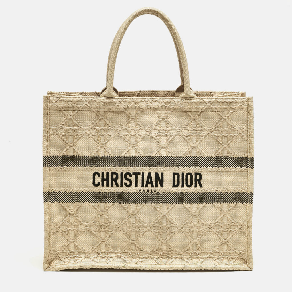 Dior Cream Embroidered Raffia Large Book Tote