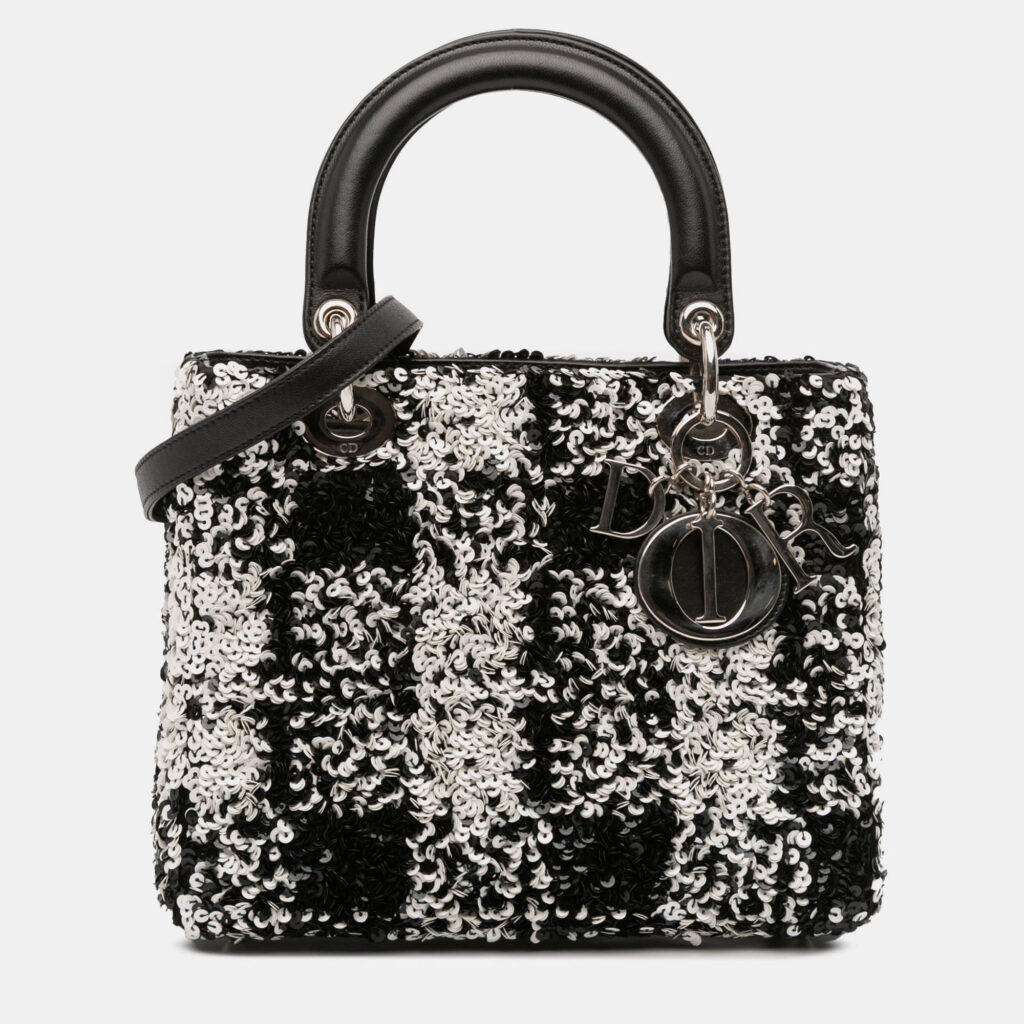 Dior Black Medium Lambskin Sequin Embellished Lady Dior Dior Black Medium Lambskin Sequin Embellished Lady Dior