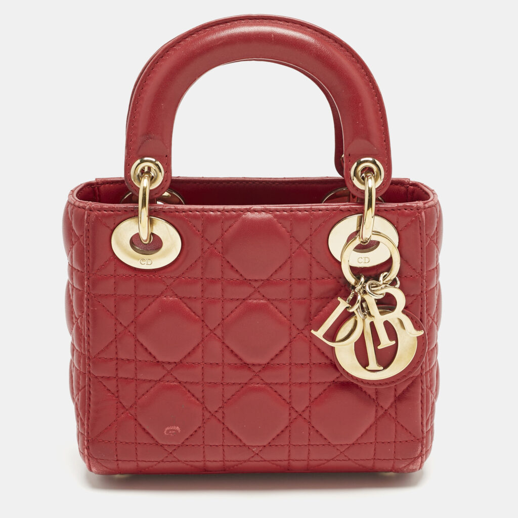 luxury-women-dior-used-handbags-p1220962-015-1.jpg Dior Red Cannage Leather Mini Lady Dior Tote
