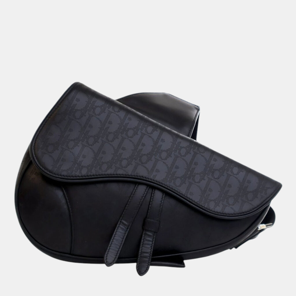 luxury-women-dior-used-handbags-p1221068-011-1.jpg Dior Black Oblique Perforated Calfskin Galaxy Saddle Bag