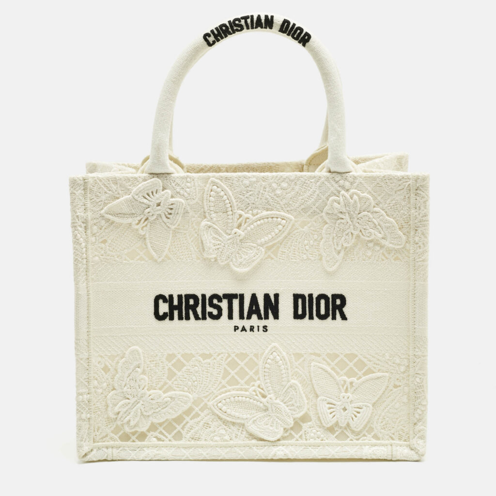 Dior White D-Lace Embroidered Canvas Small Book Tote Dior White D-Lace Embroidered Canvas Small Book Tote