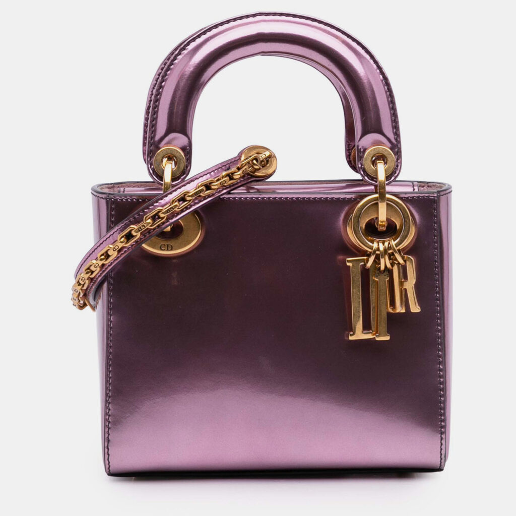 Dior Pink Mini Metallic Glazed Calfskin Lady Dior