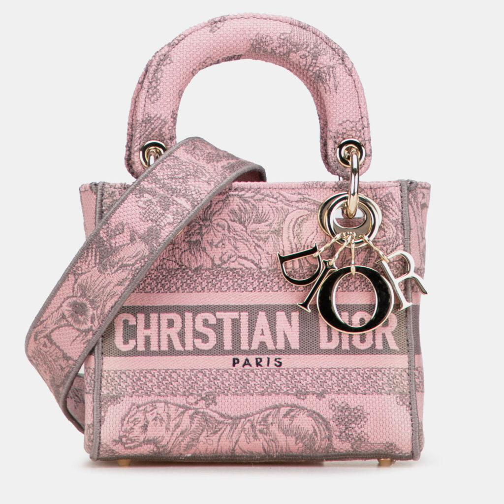 luxury-women-dior-used-handbags-p1221691-008.jpg Dior Pink Mini Embroidered Canvas Toile De Jouy Lady D Lite