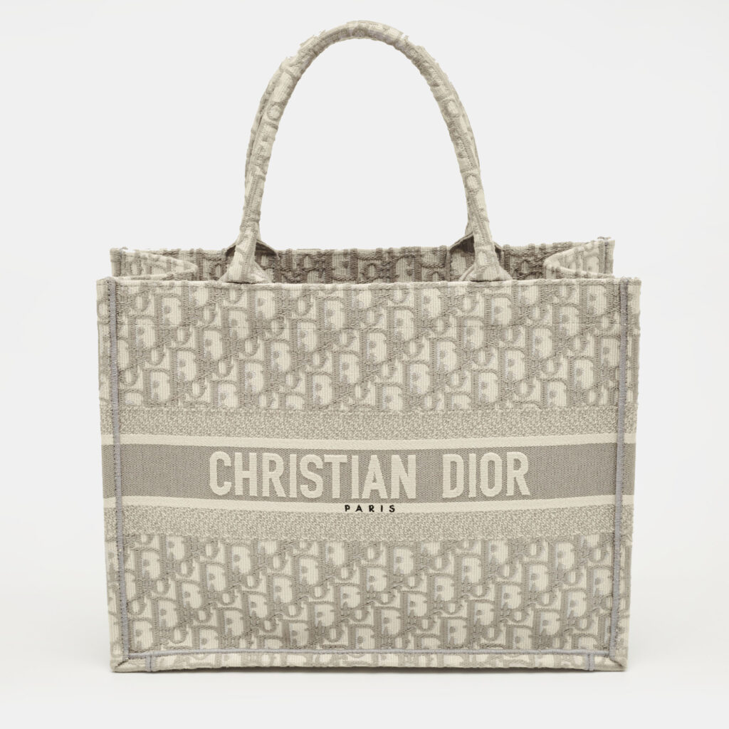 Dior Grey Oblique Embroidered Canvas Medium Book Tote
