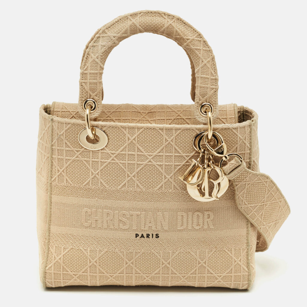 Dior Beige Cannage Embroidered Canvas Medium Lady D-Lite Tote Dior Beige Cannage Embroidered Canvas Medium Lady D-Lite Tote