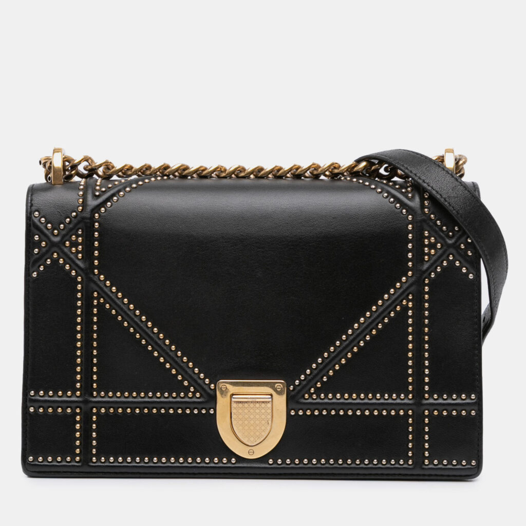 Dior Black Medium Studded Lambskin Diorama Flap