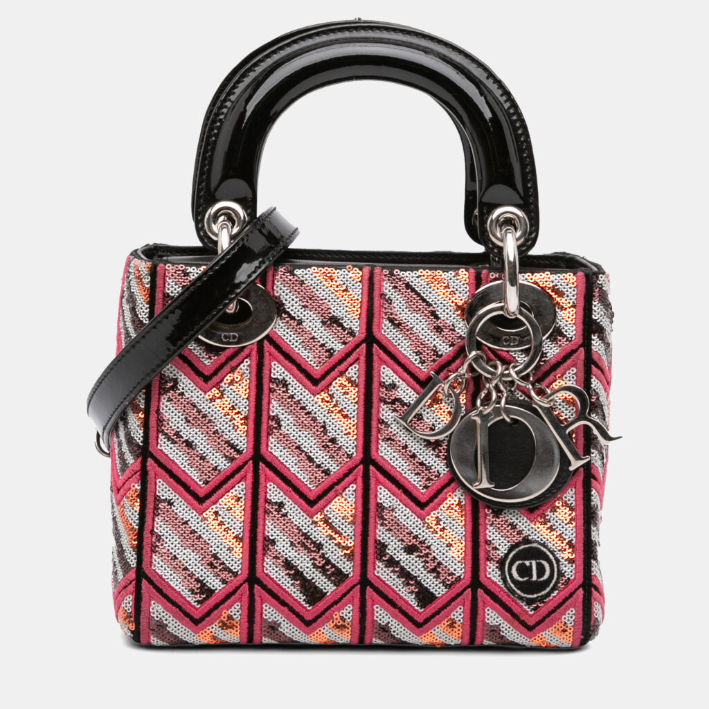 Dior Pink Mini Patent Sequined Lady Dior