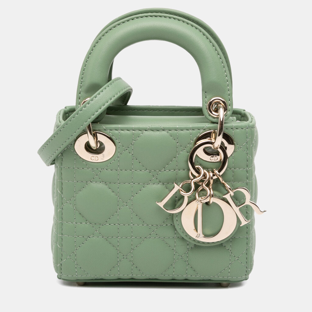 Dior Green Micro Lambskin Cannage Lady Dior