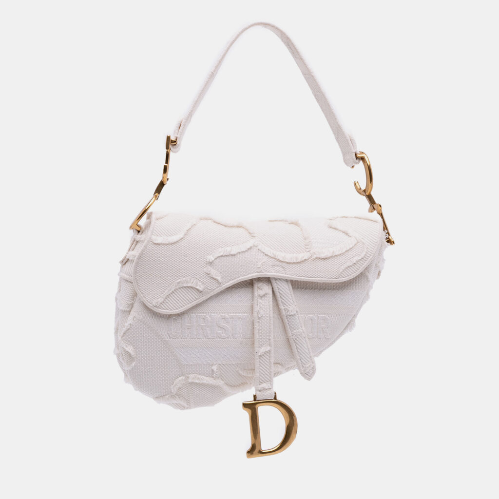 Dior White Mini Canvas Embroidered Camouflage Saddle Bag Dior White Mini Canvas Embroidered Camouflage Saddle Bag