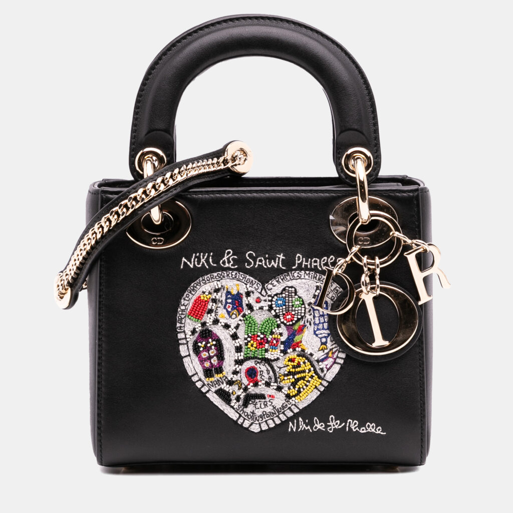 Dior Black Niki De Saint Phalle Mini Calfskin Heart Lady Dior