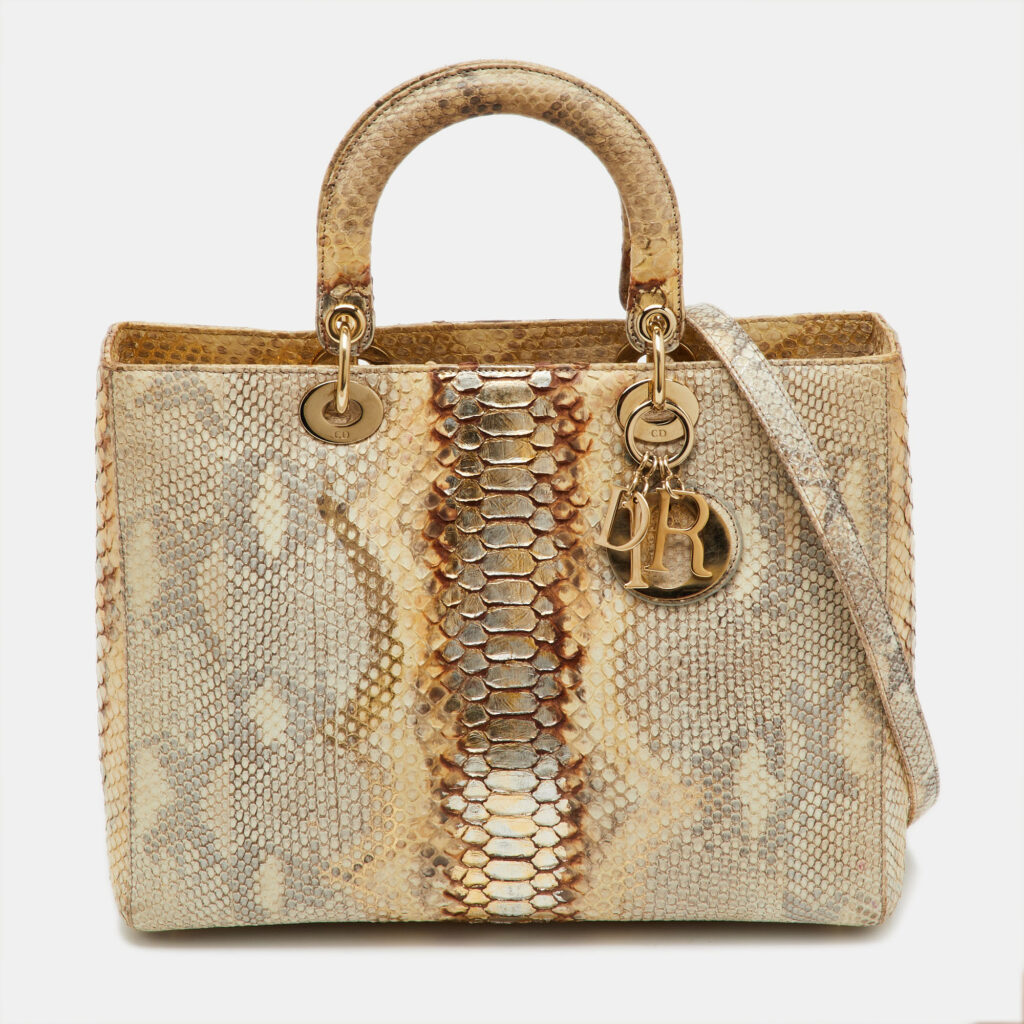 luxury-women-dior-used-handbags-p1224908-001-1.jpg Dior Gold/Beige Python Large Lady Dior Tote
