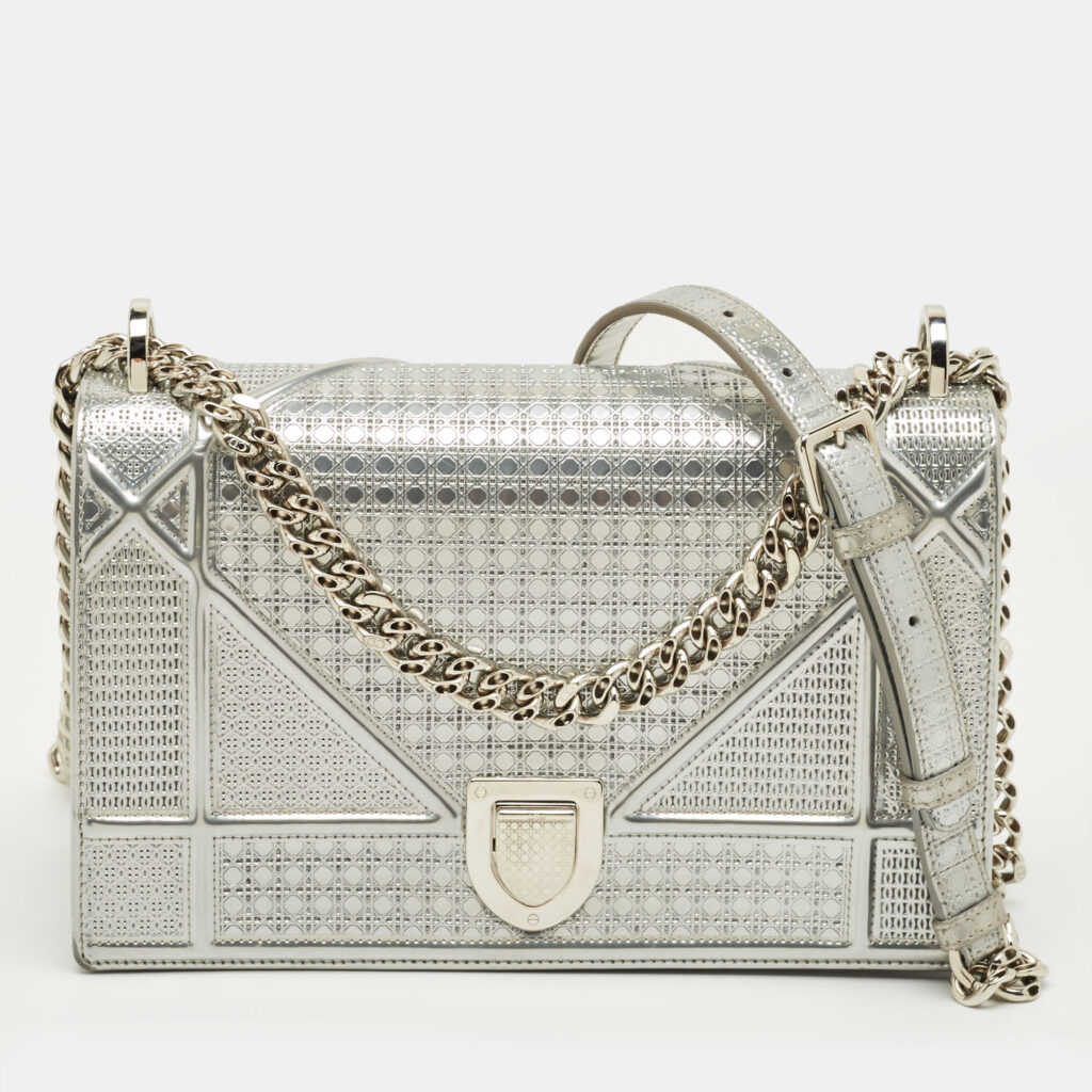 Dior Silver Patent Leather Medium Diorama Shoulder Bag Dior Silver Patent Leather Medium Diorama Shoulder Bag