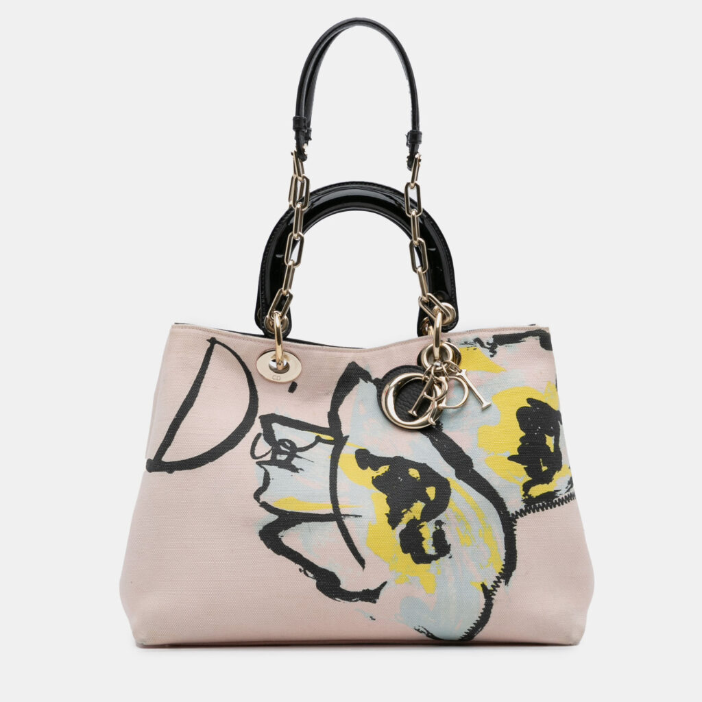 Dior Pink Limited Edition Medium Canvas Floral Printed Diorissimo Satchel