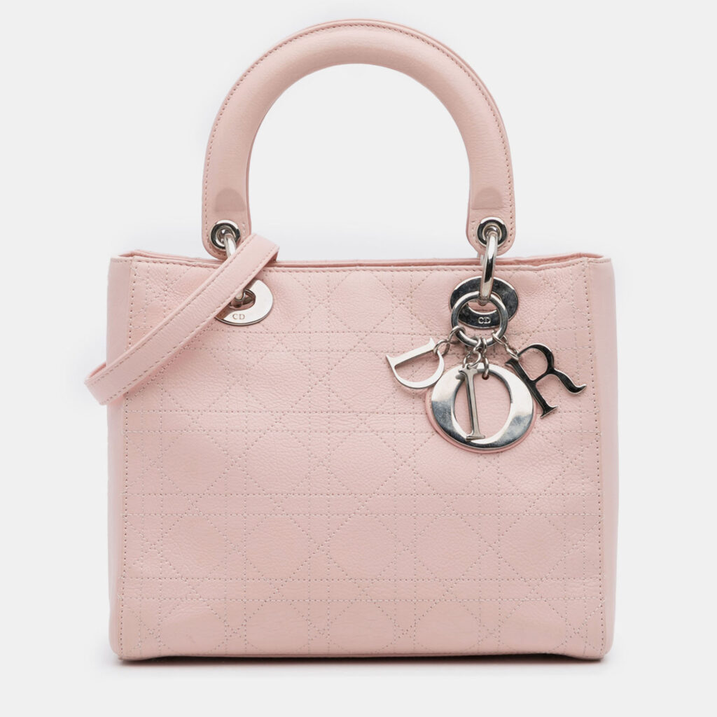 Dior Pink Medium Calfskin Cannage Stitched Lady Dior