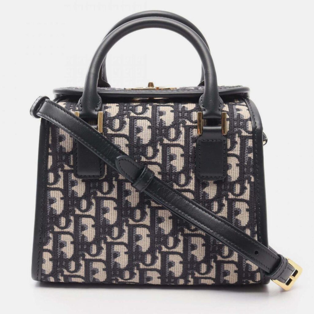 Christian Dior Dior Oblique Tote Bag Canvas And Leather Beige Navy Christian Dior Dior Oblique Tote Bag Canvas And Leather Beige Navy