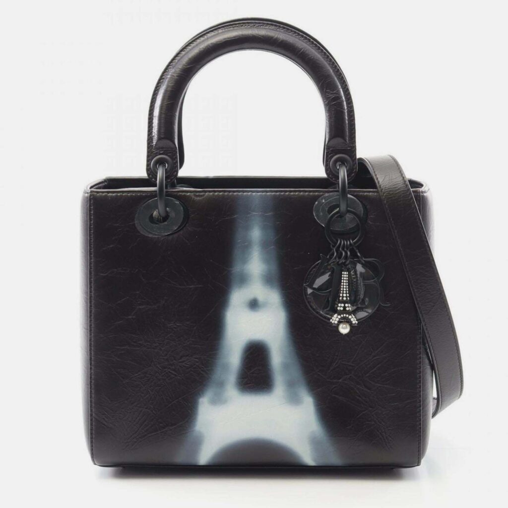Christian Dior Dior Lady Handbag Leather Black