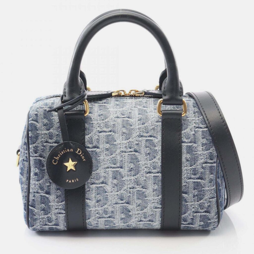 Christian Dior Dior Groove 20 Small Oblique Jacquard Handbag In Denim And Leather Navy Blue