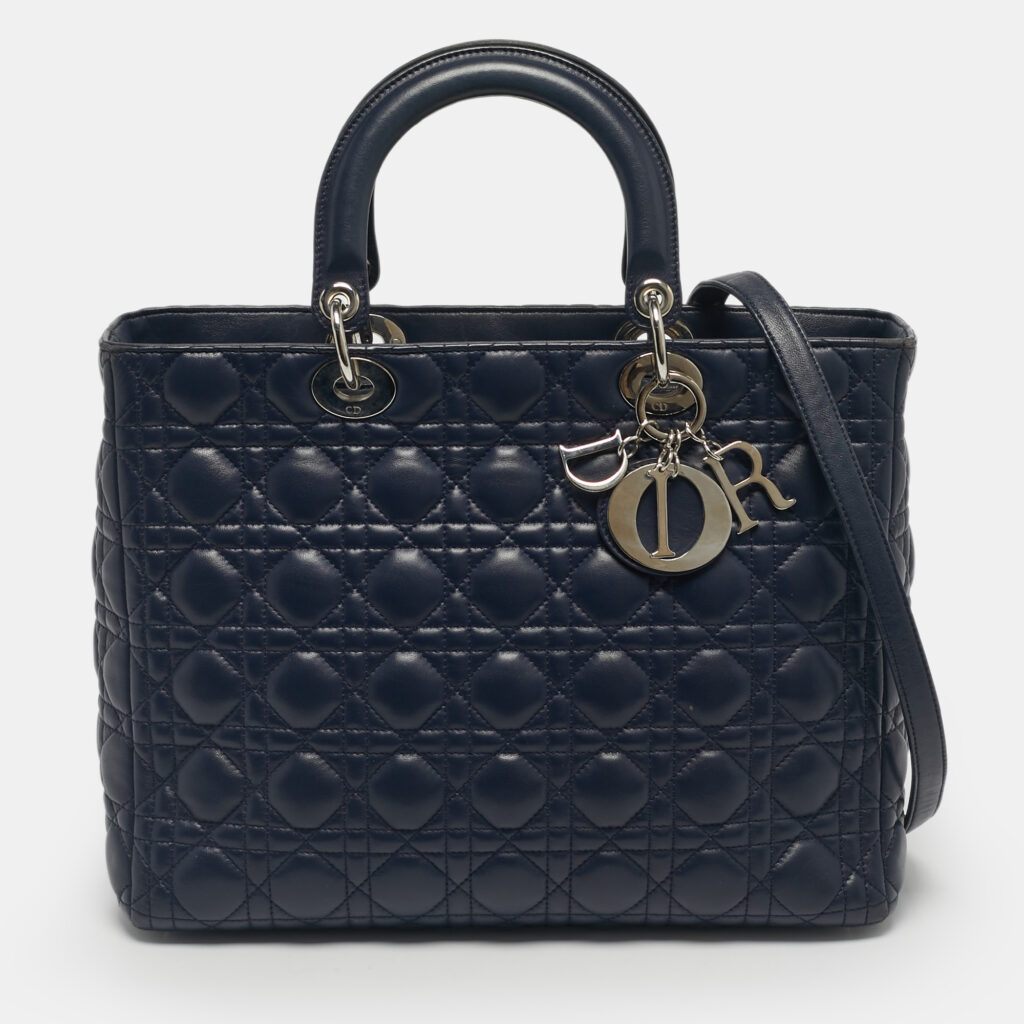 Dior Navy Blue Cannage Leather Large Lady Dior Tote Dior Navy Blue Cannage Leather Large Lady Dior Tote