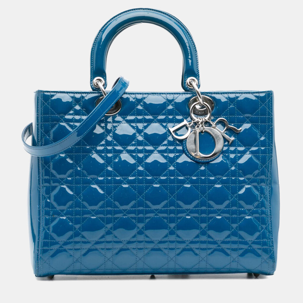 Dior Blue Large Patent Cannage Lady Dior
