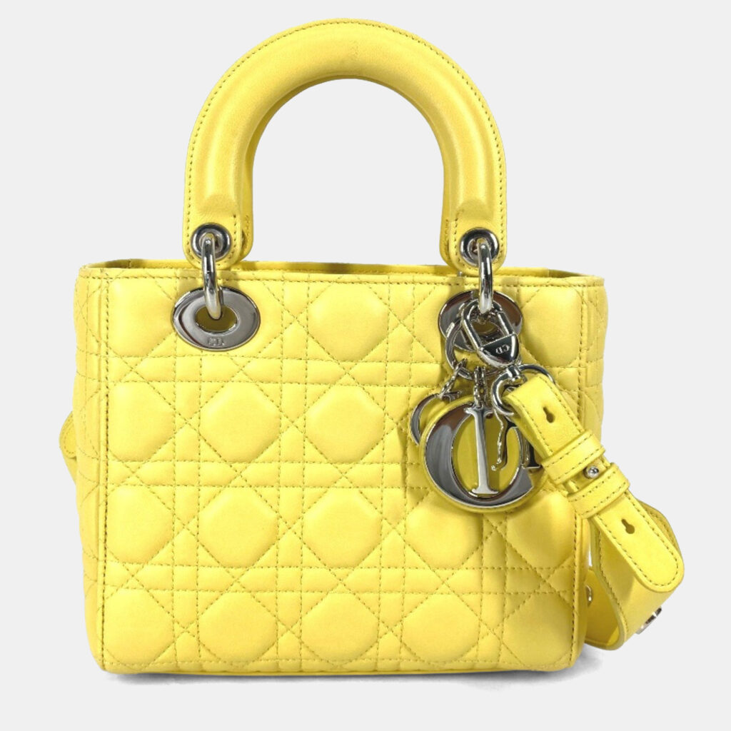 Christian Dior Lady My Abcdior 2-Way Handbag Star Shoulder Bag Lambskin Yellow