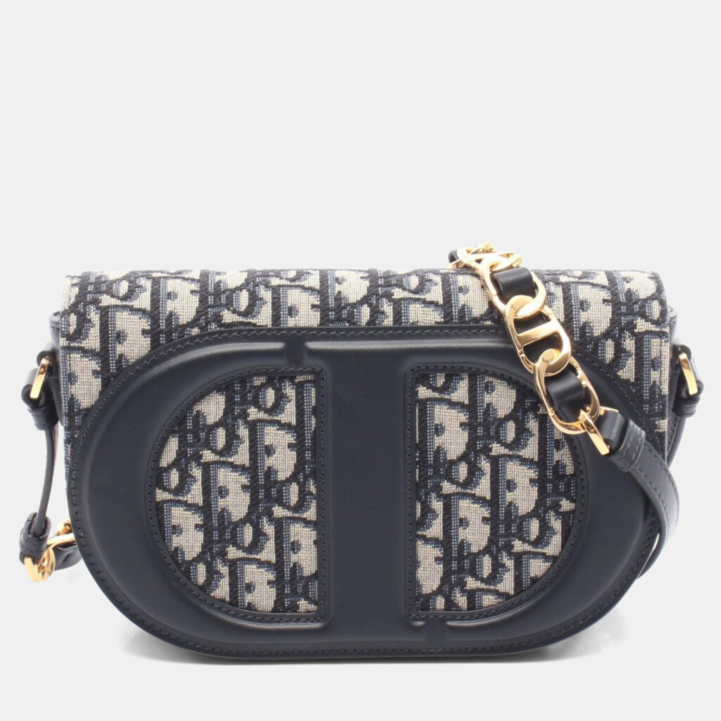 Christian Dior Dior Cd Signature Oblique Camera Bag Shoulder Canvas Leather Beige/Navy