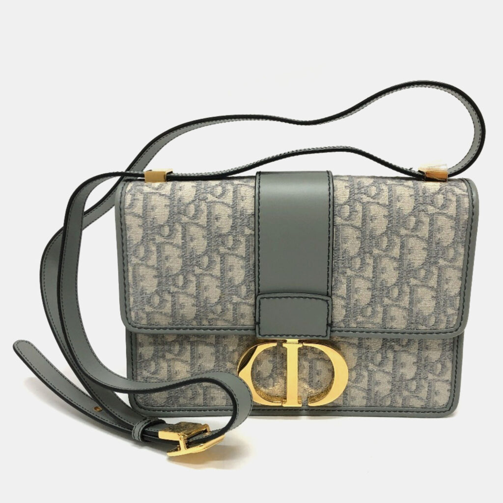 Christian Dior Dior Cd Logo Montaigne Oblique Green/Grey Canvas Leather Shoulder Bag