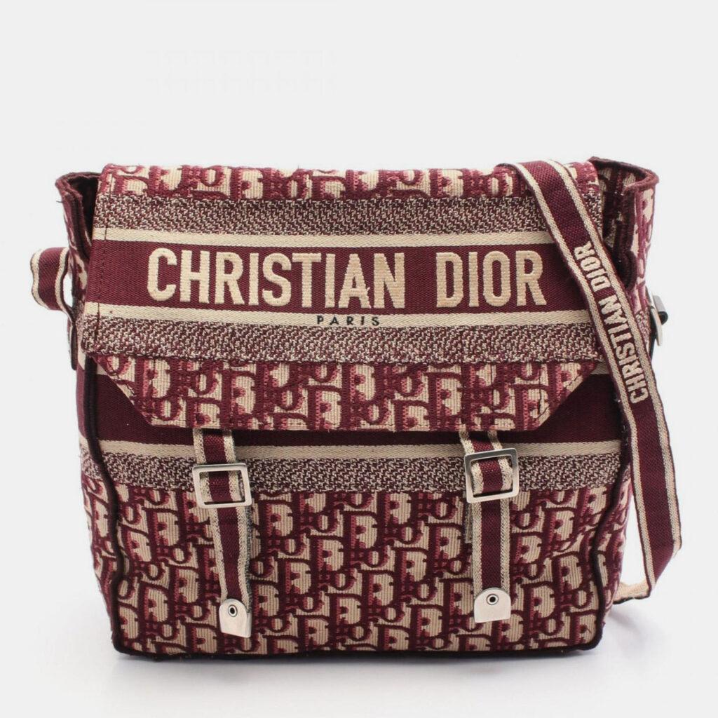 Christian Dior Dior Camp Oblique Shoulder Bag Canvas Bordeaux/Beige Christian Dior Dior Camp Oblique Shoulder Bag Canvas Bordeaux/Beige