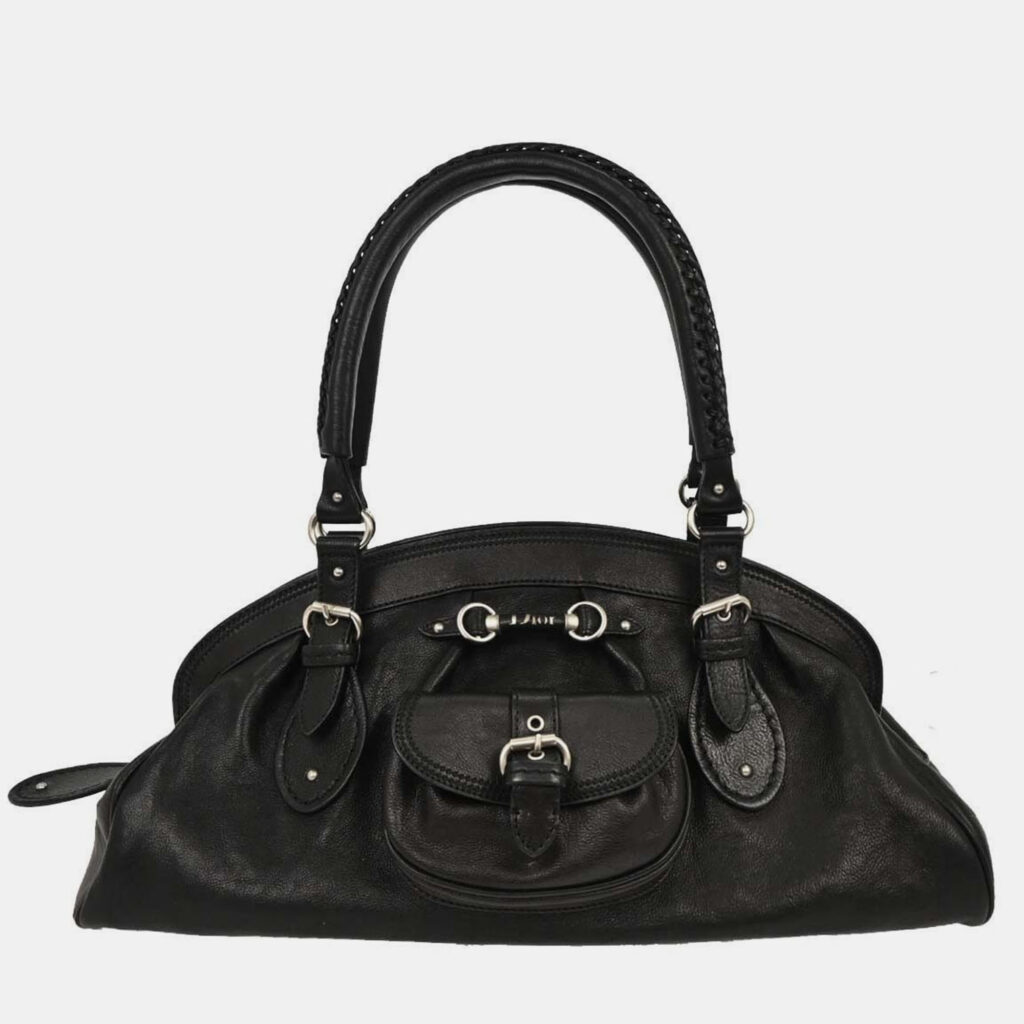Christian Dior Black Leather My Dior Frame Bowling Handbag