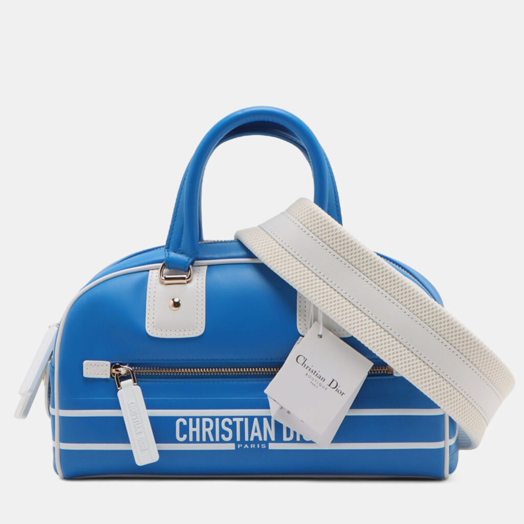 Dior Blue Small Leather Dior Vibe Zip Bowling Bag