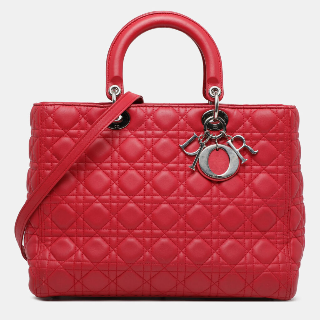 Dior Red Large Lambskin Cannage Lady Dior
