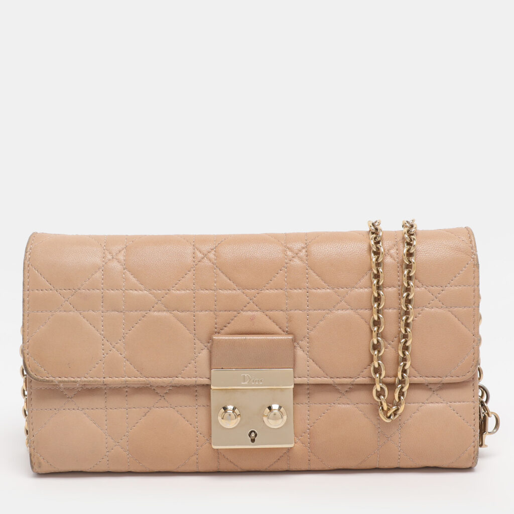 Dior Beige Cannage Leather Miss Dior Promenade Wallet on Chain Dior Beige Cannage Leather Miss Dior Promenade Wallet on Chain