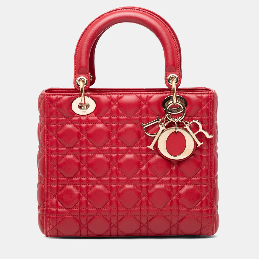 Dior Lady Dior Cannage Medium Lambskin Leather Top Handle Bag