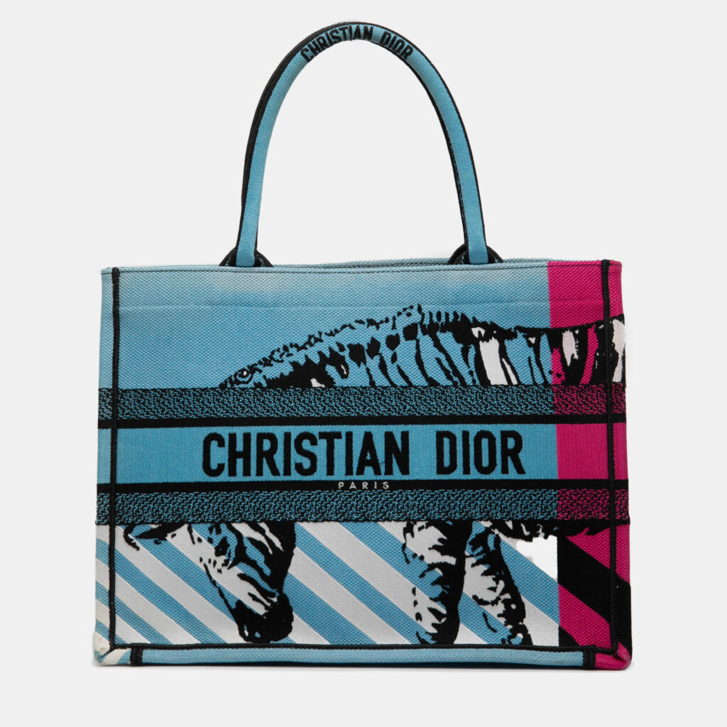 Dior Blue Medium Embroidered Canvas Zebra D Jungle Pop Book Tote Dior Blue Medium Embroidered Canvas Zebra D Jungle Pop Book Tote