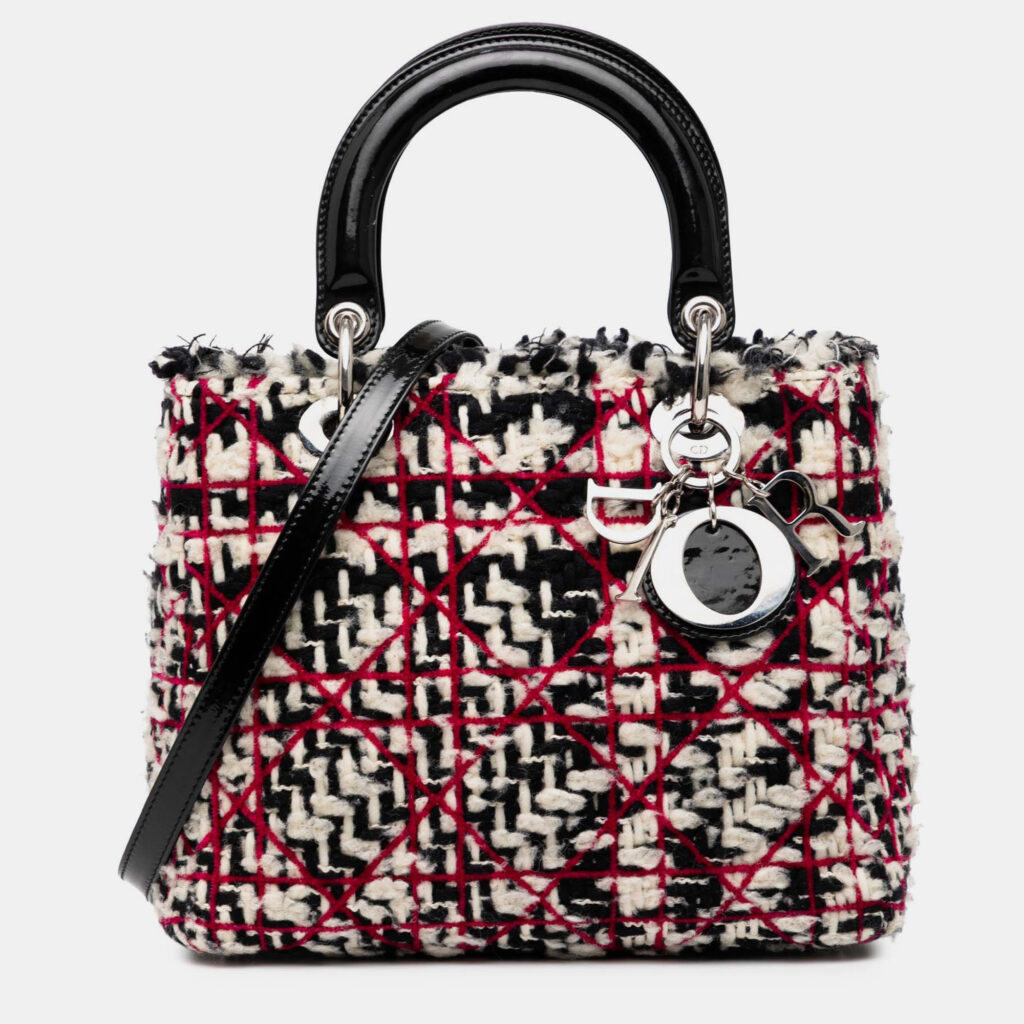 luxury-women-dior-used-handbags-p1231384-007-1.jpg Dior Lady Dior Cannage Fringe Medium Tweed Top Handle Bag