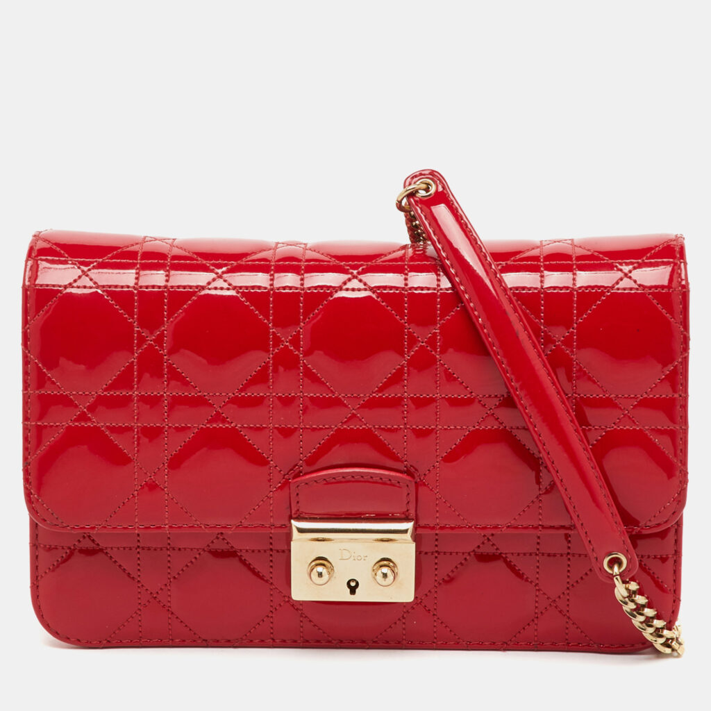 Dior Red Cannage Patent Leather Miss Dior Promenade Chain Bag