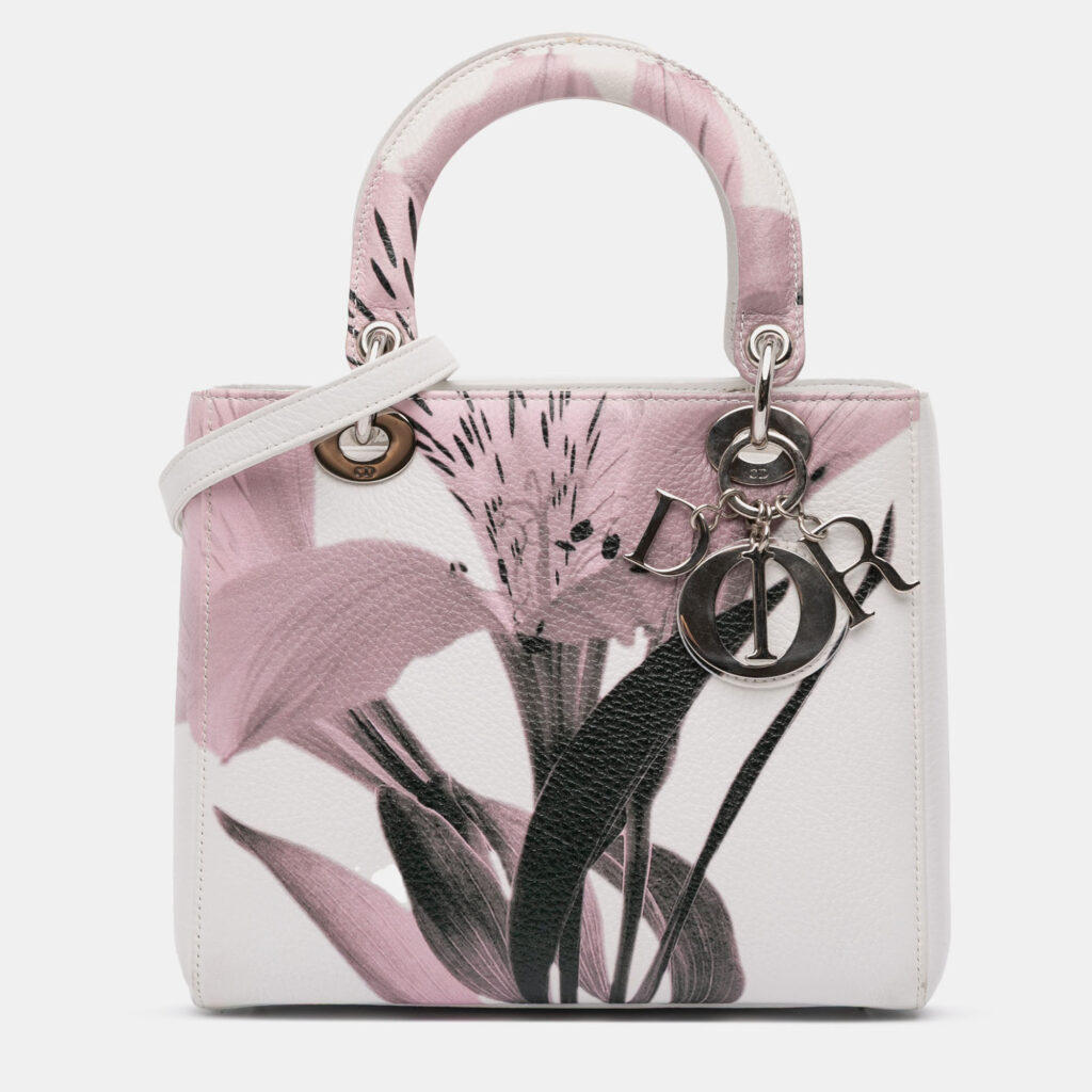 Dior Lady Dior Medium Multicolor Floral Print Deerskin Leather Top Handle Bag