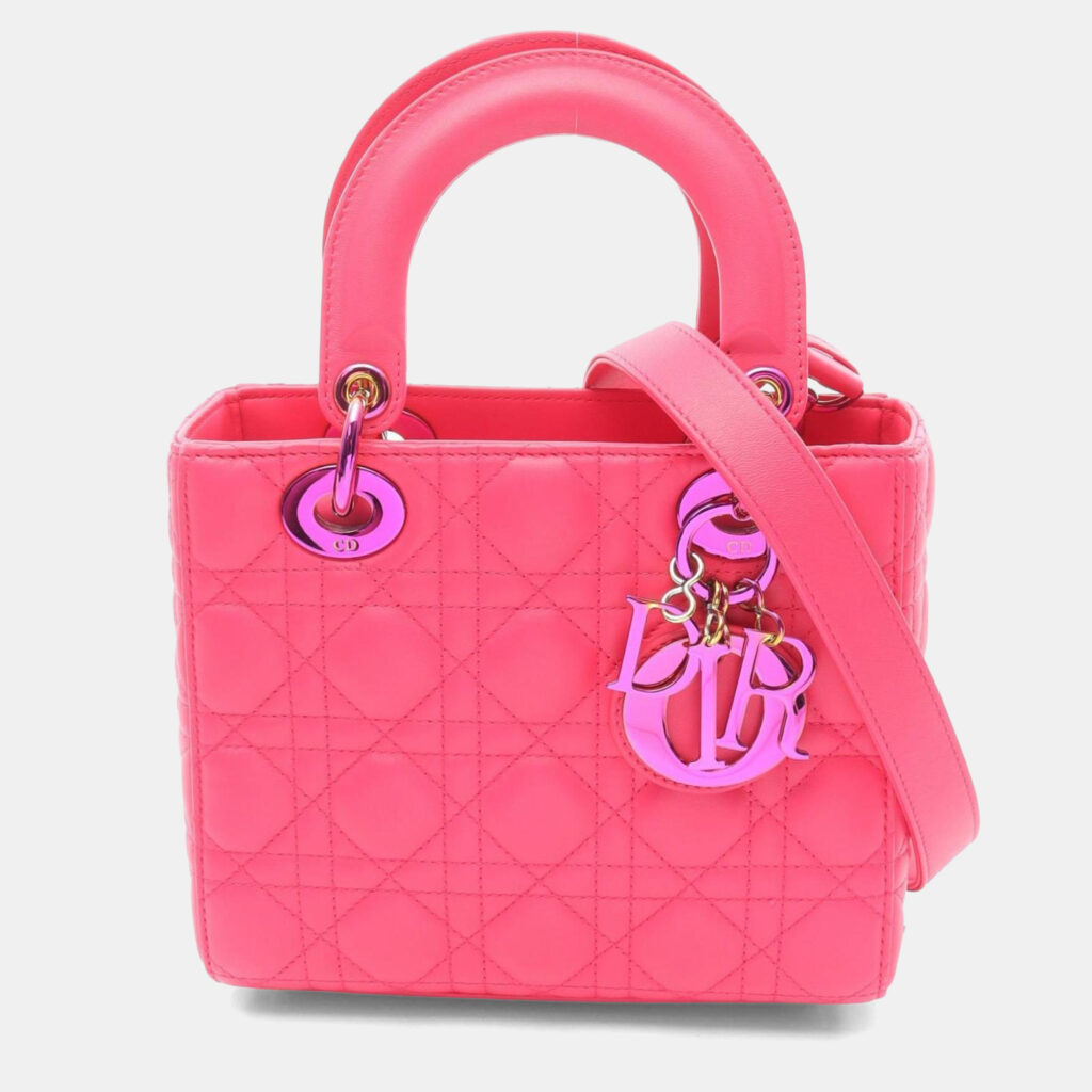 Christian Dior Dior Lady Small Cannage Handbag Leather Pink Christian Dior Dior Lady Small Cannage Handbag Leather Pink