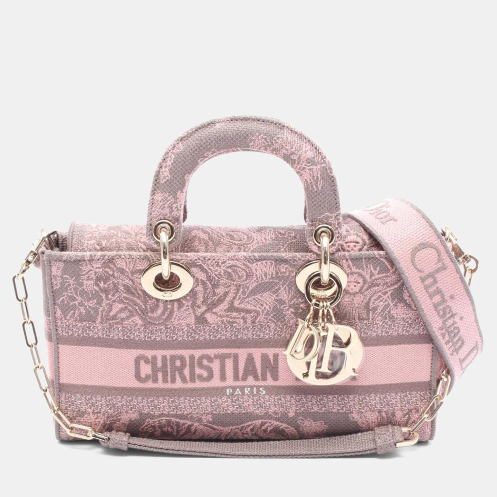 Christian Dior Dior Lady D-Joy Medium Gray/Pink Canvas Handbag Christian Dior Dior Lady D-Joy Medium Gray/Pink Canvas Handbag