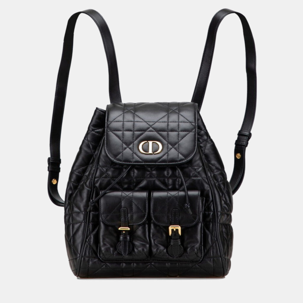 Christian Dior Dior Macrocannage Caro Medium Backpack In Black Leather Christian Dior Dior Macrocannage Caro Medium Backpack In Black Leather