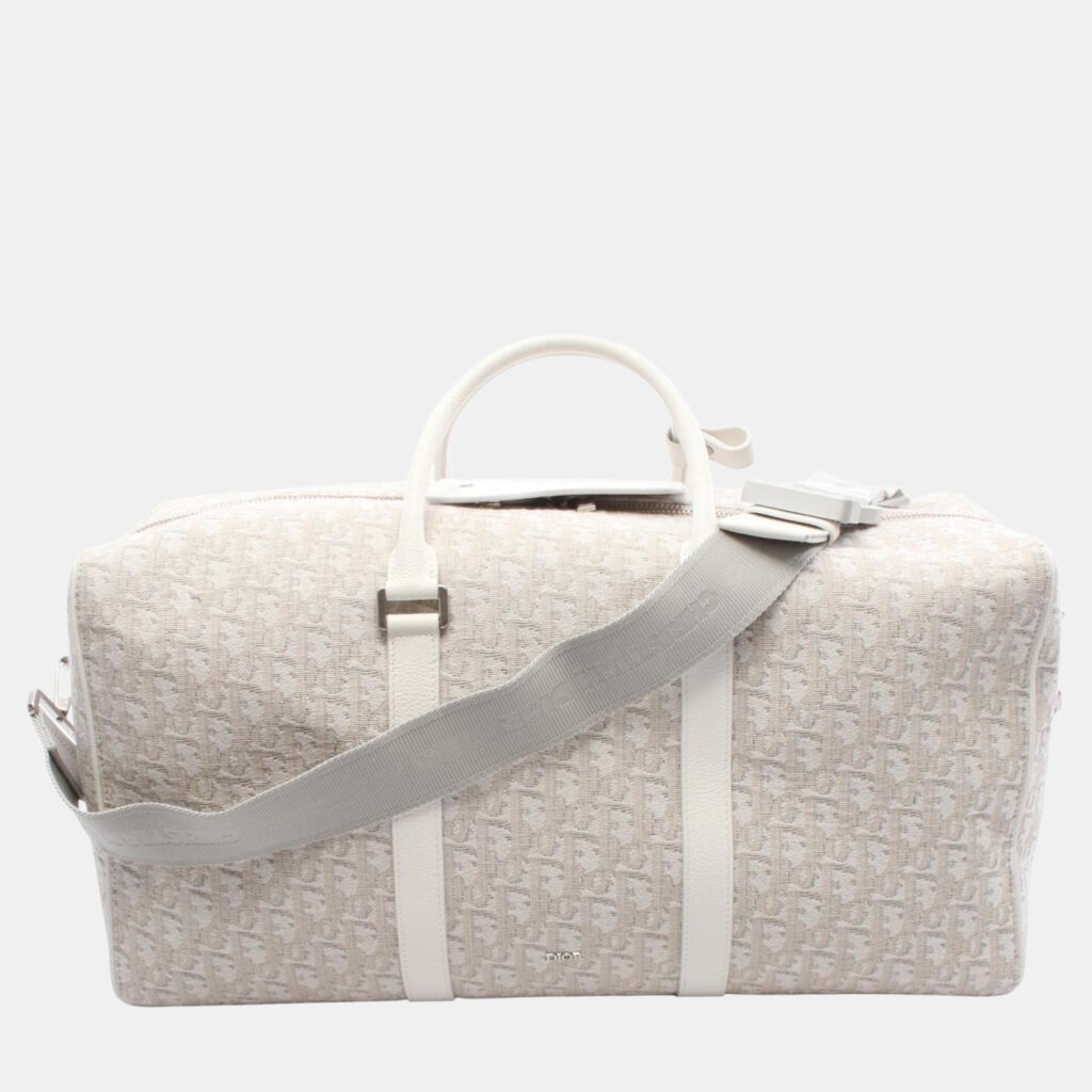 Christian Dior Dior Oblique Boston Bag Canvas And Leather White/Beige Christian Dior Dior Oblique Boston Bag Canvas And Leather White/Beige
