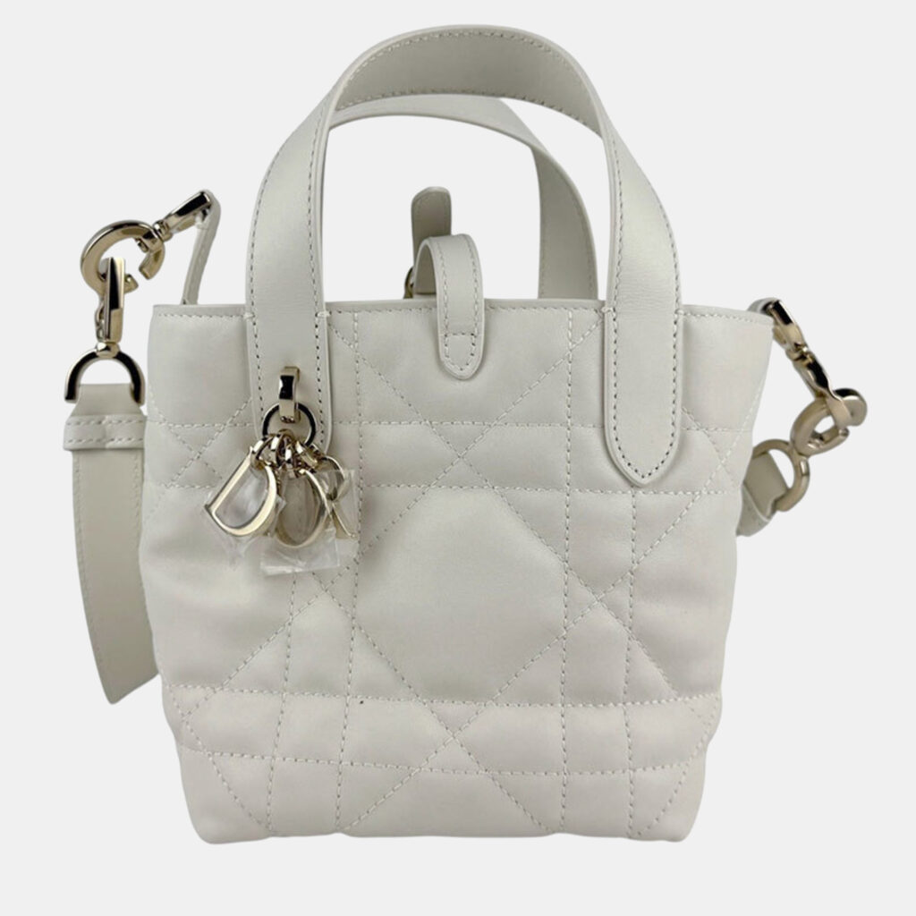 Christian Dior Vertical Nano Tote Bag In White Leather Christian Dior Vertical Nano Tote Bag In White Leather