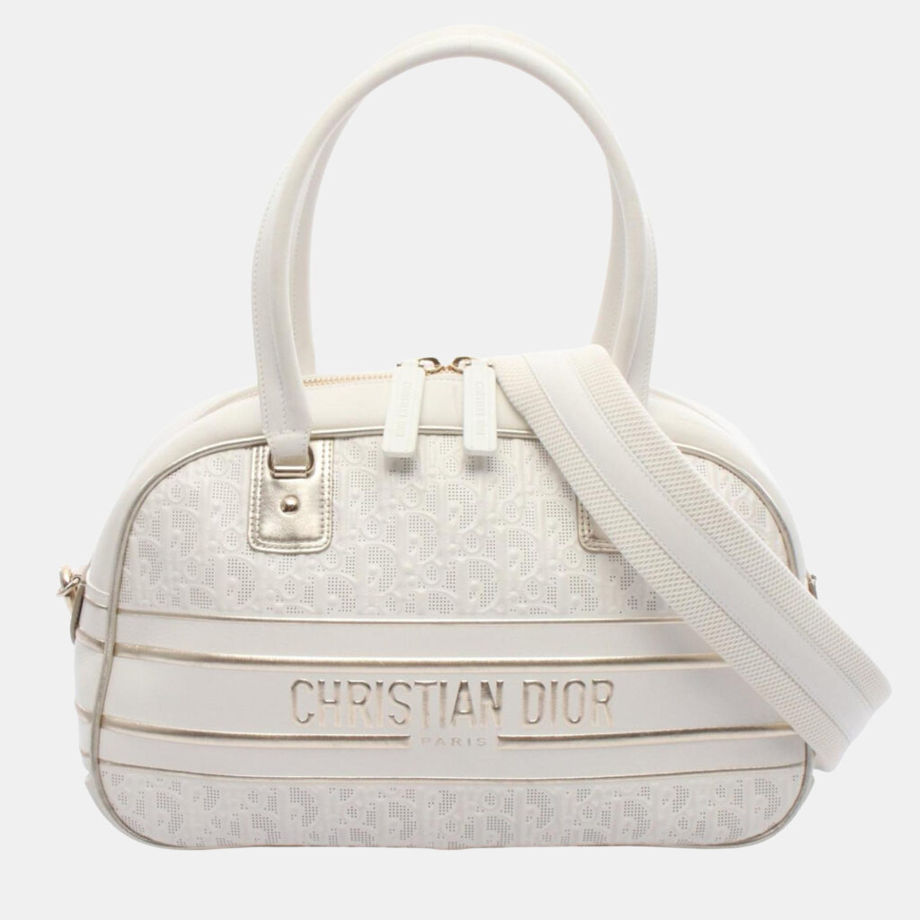 Christian Dior Dior Vibe Bowling Bag Leather White/Gold
