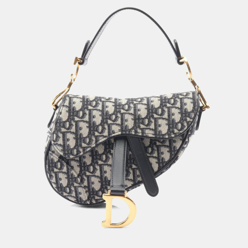 Christian Dior Dior Saddle Oblique Handbag Canvas And Leather Beige Navy