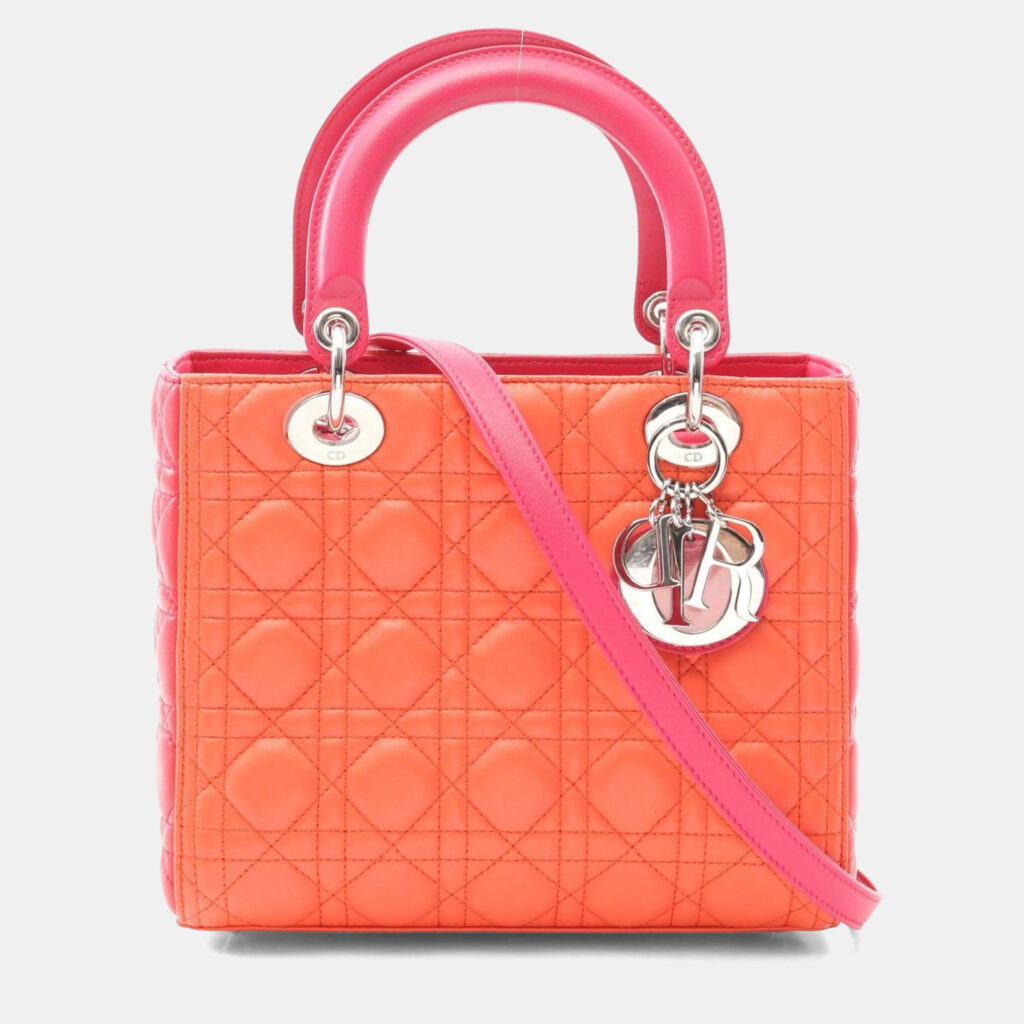 Christian Dior Dior Lady Dior Lady Handbag Leather Orange/Pink