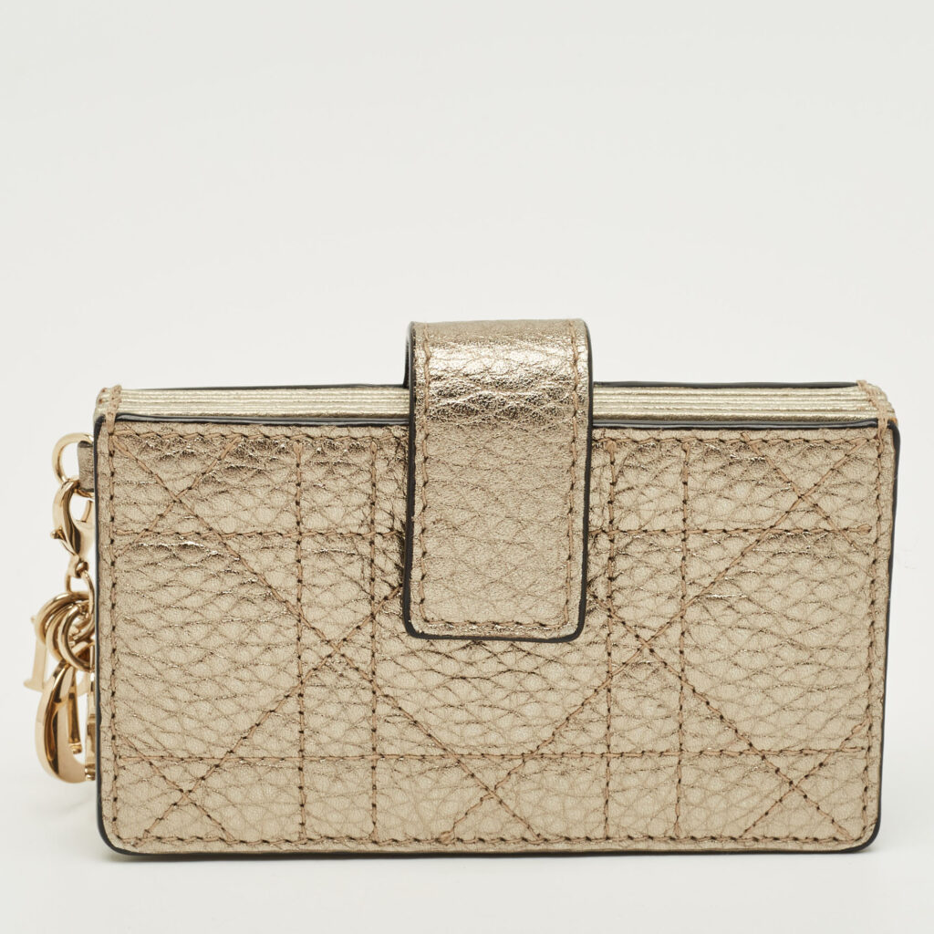 Dior Gold Cannage Leather Lady Dior 5 Gusset Card Case
