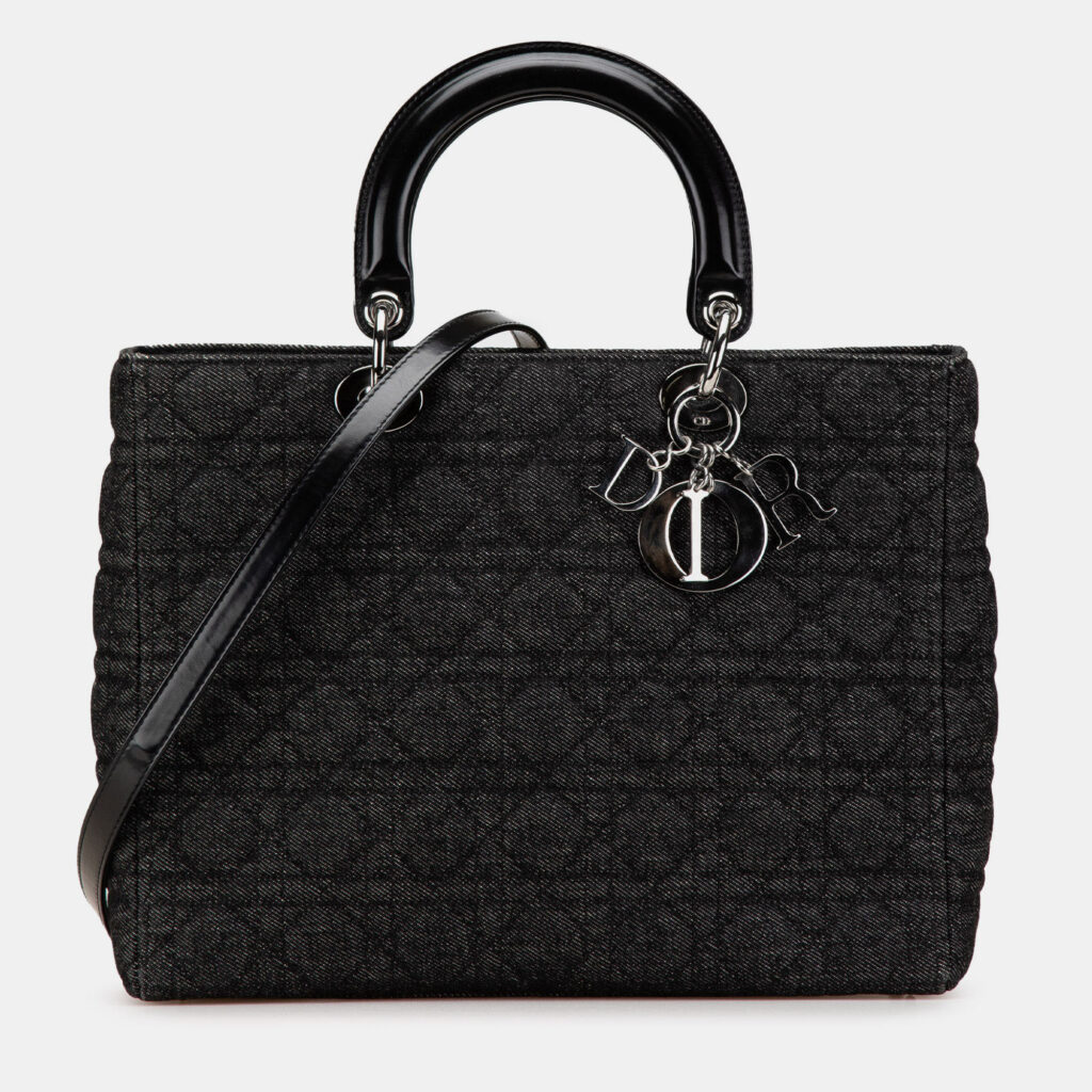 Dior Black Large Denim Cannage Lady Dior